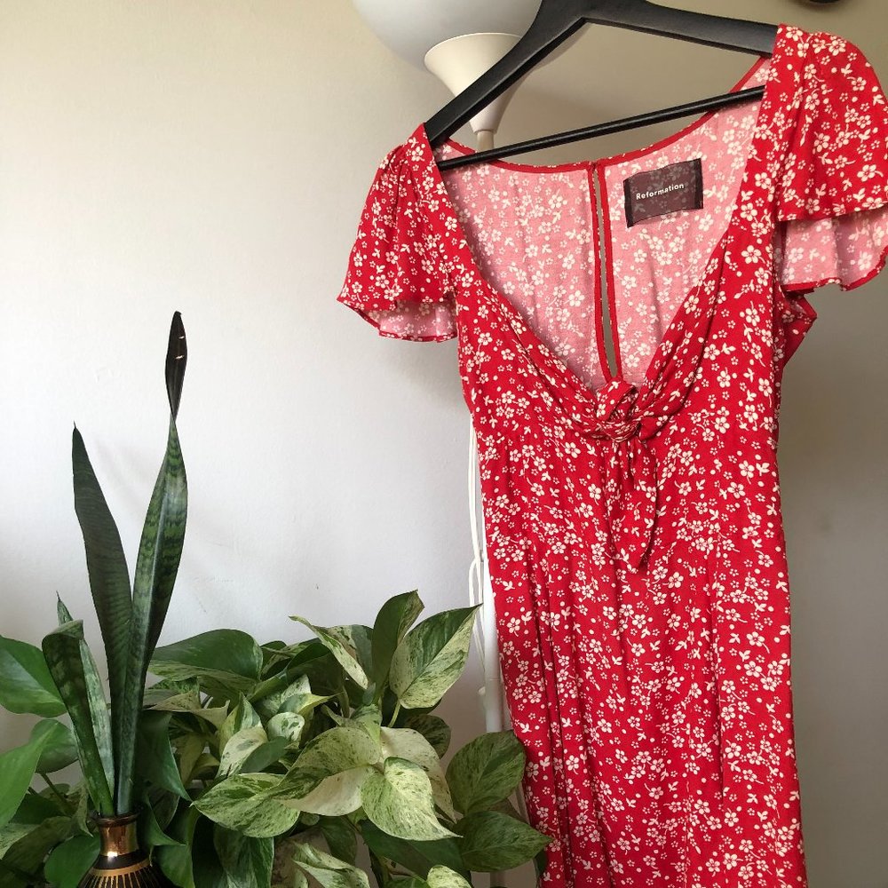 Reformation Red Floral Mini Dress - Picture 3 of 4